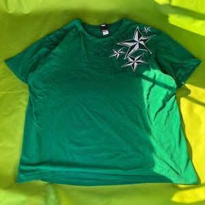 XL No Fear Y2K Green Graphic T Shirt Stars Wings Pre Shrunk Casual Tee Shirt